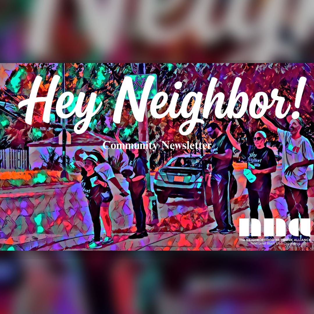 Original Hey Neighbor Community Newsletter artwork featuring neighbors waving