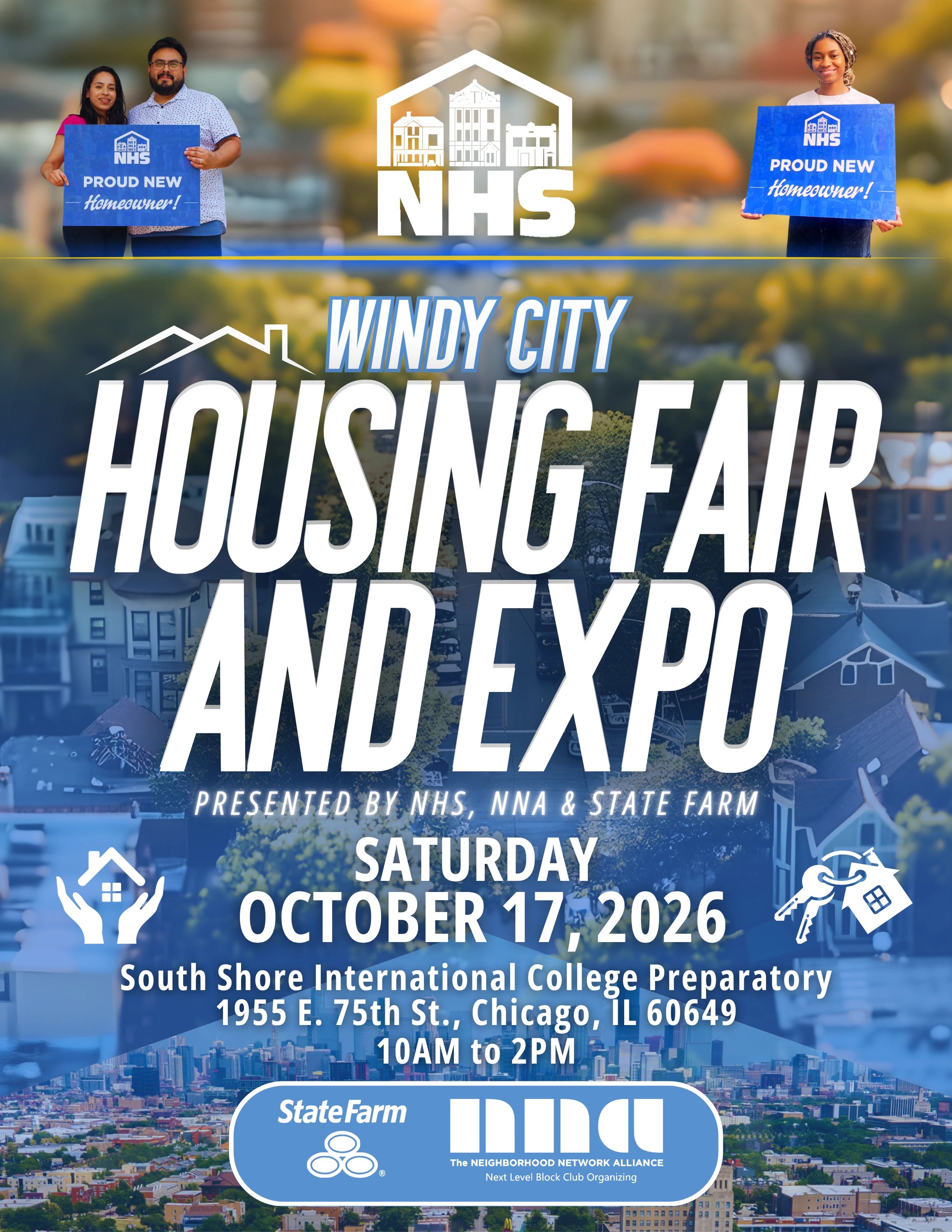 Original Windy City Housing Fair and Expo flyer for October 17, 2026, with NHS, NNA, and State Farm