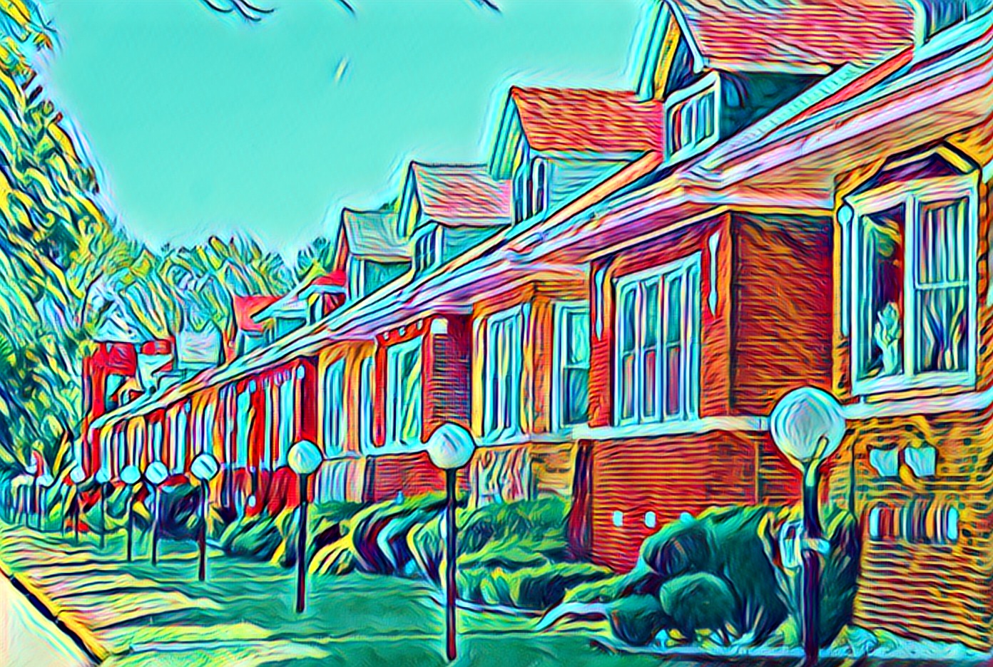 NNA’s colorful graphic of a row of neighborhood bungalows